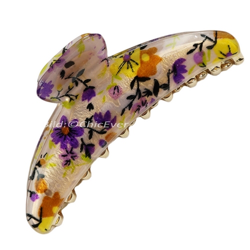 Haargreifer L Blumen Haarkneifer Wellenreiter Haarspange weiss lila gold 5211a - zum Schließen ins Bild klicken